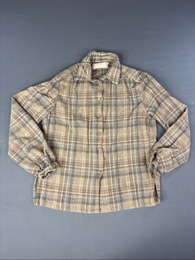 Vintage Pendleton Wool Lodge Button Up Shirt Youth Medium Brown Plaid 70s 1970s